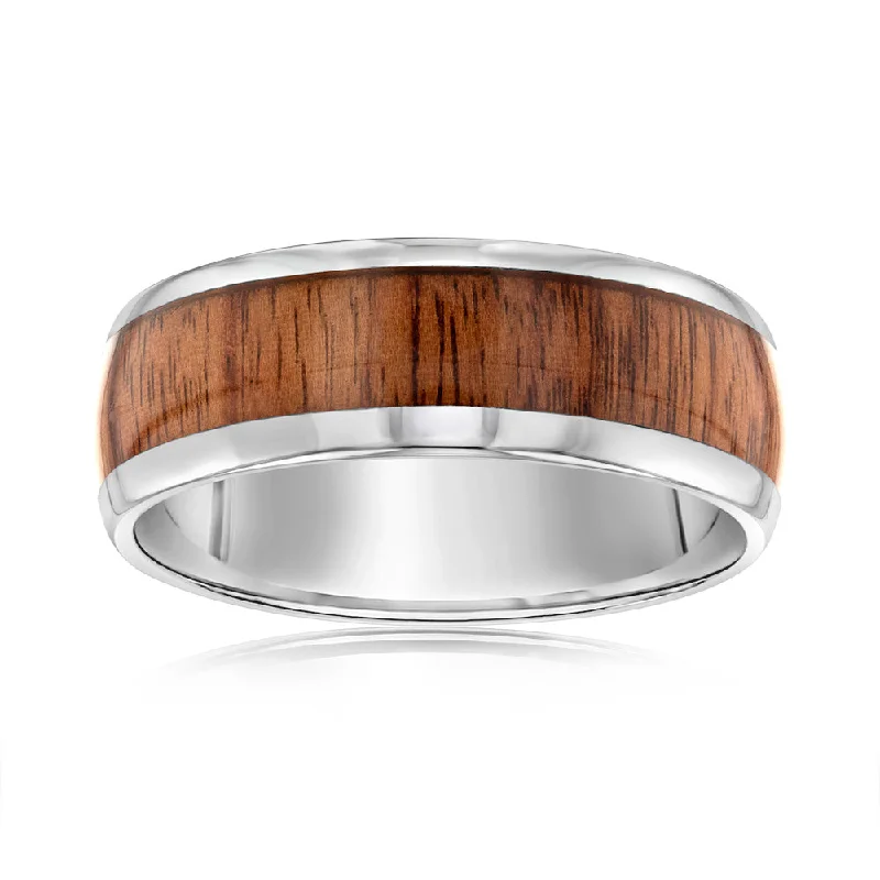 Tungsten Brown Wood Pattern Center Line 8mm Ring