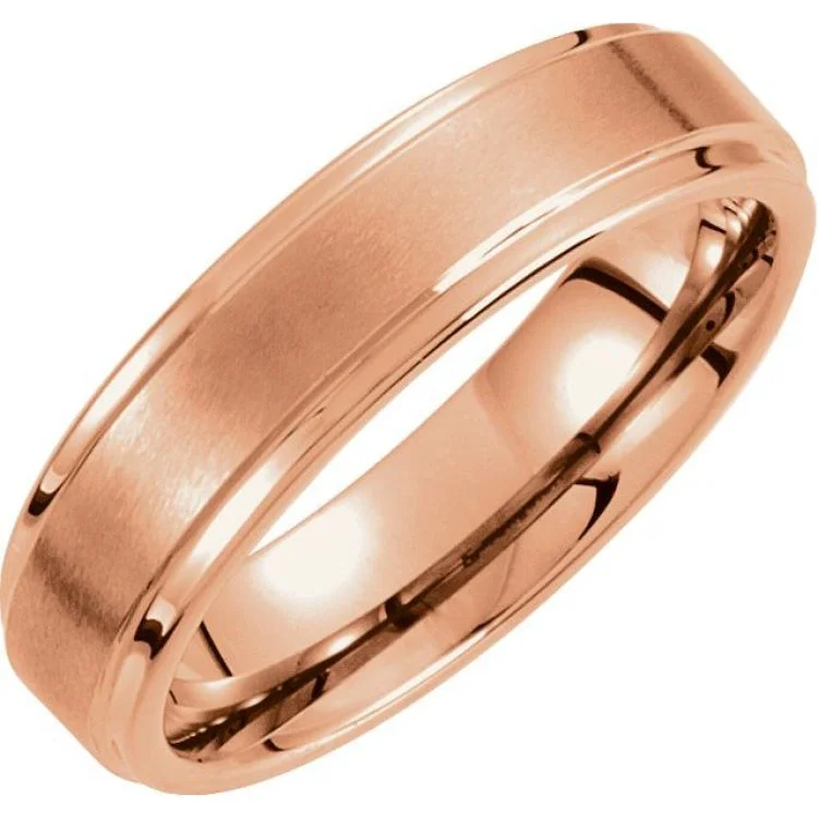 18K Rose Gold PVD Tungsten 4 mm Satin and Polished Edge Band Size 5.5