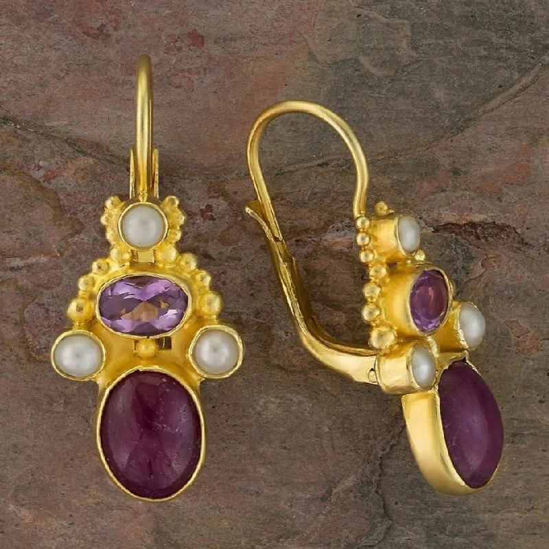 Brighton Ruby, Amethyst and Pearl Earrings