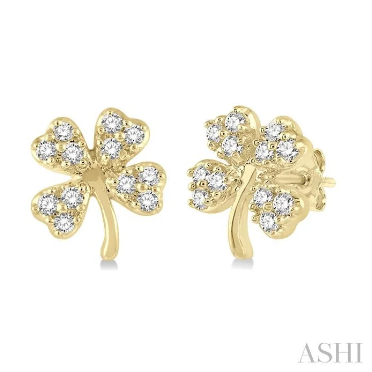 1/10 ctw Four-Leaf Clover Round Cut Diamond Petite Fashion Earring in 14K Yellow Gold