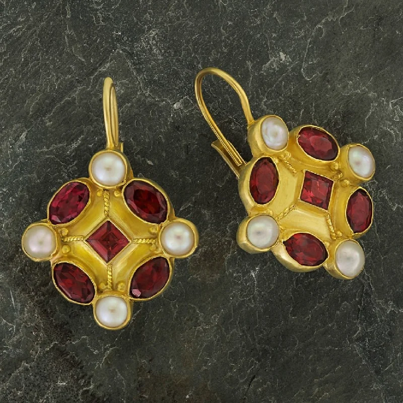 Fontainebleau Garnet and Pearl Earrings