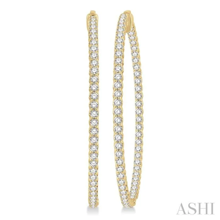 4 ctw Round Cut Diamond In & Out 2-Inch Hoop Earring in 14K Yellow Gold