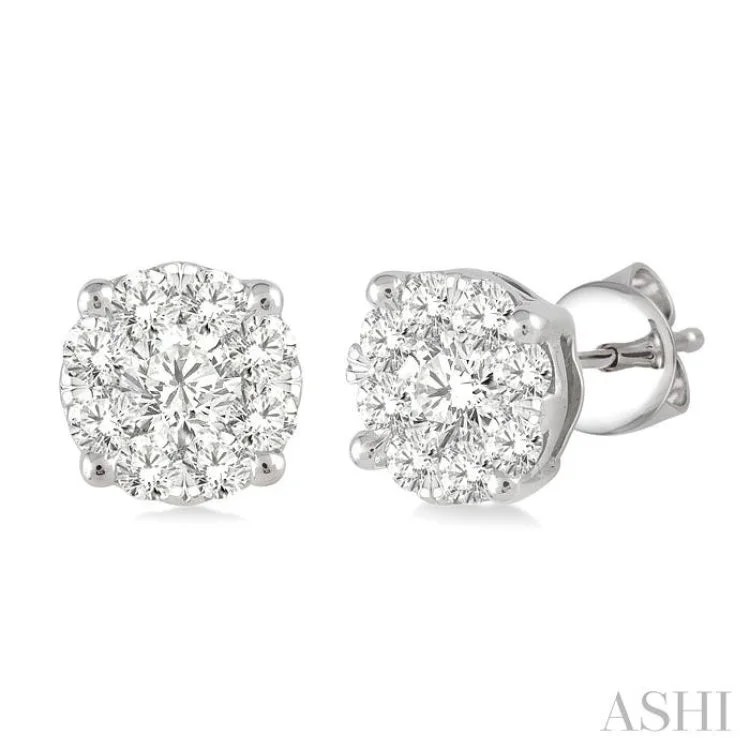 1 Ctw Round Cut Lovebright Diamond Stud Earrings in 14K White Gold