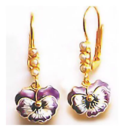 Pansy Hand Painted Enamel Earrings