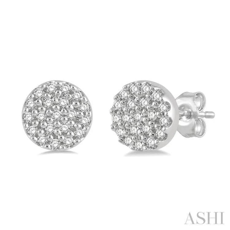 1/8 ctw Disc Shape Round Cut Diamond Petite Fashion Earring in 14K White Gold