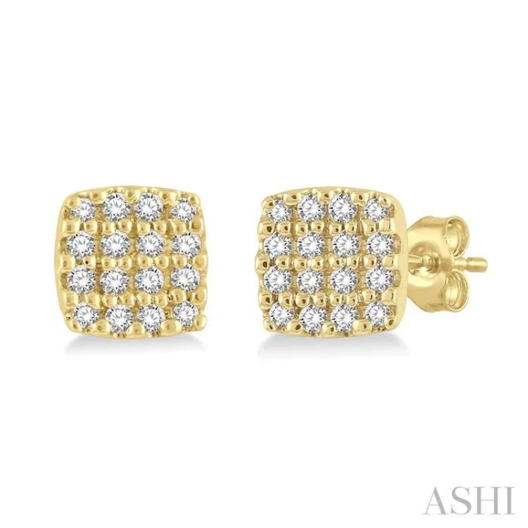 1/8 ctw Cushion Shape Round Cut Diamond Petite Fashion Earring in 14K Yellow Gold