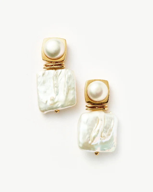 Square Pearl Statement Stud Earrings | 18ct Gold Plated/Pearl