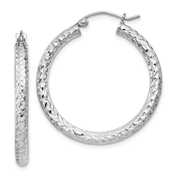 Sterling Silver 3mm Diamond Cut Hoop Earrings