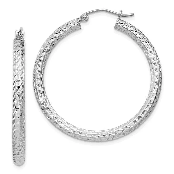 Sterling Silver 3mm Diamond Cut Hoop Earrings