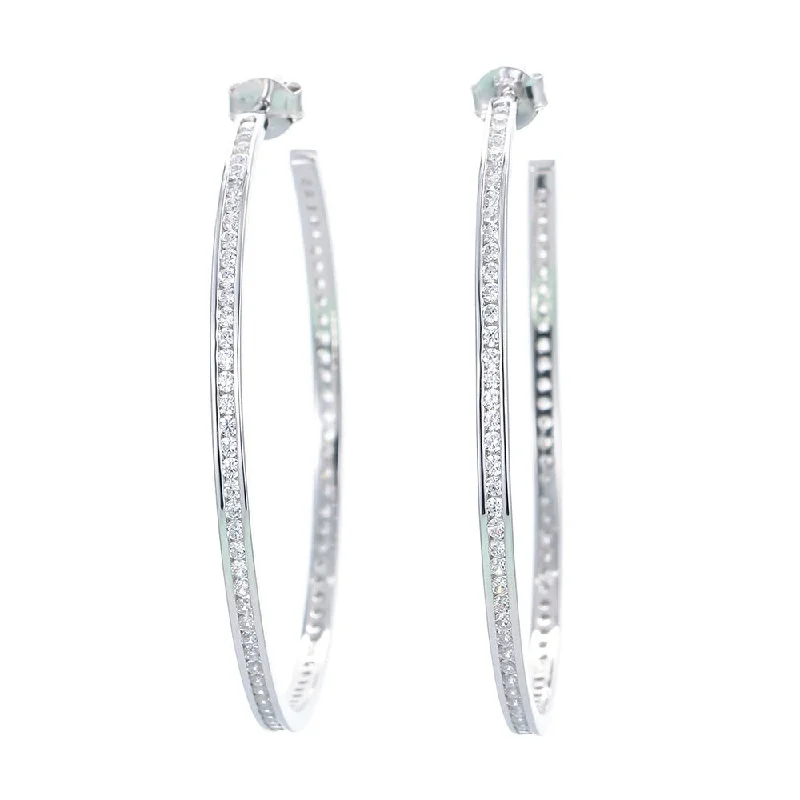 Sterling Silver Channel Set Diamondette Hoops