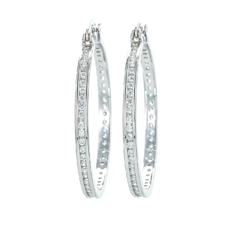 Sterling Silver Channel Set Diamondette Hoops