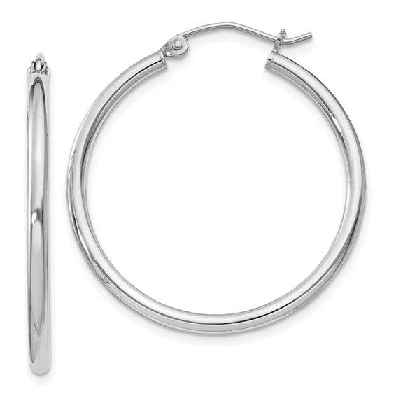 Sterling Silver Rhodium Plated 2mm Hoop Earrings