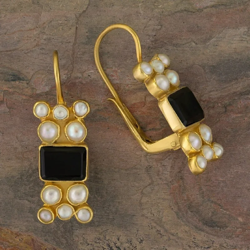 Troy Onyx and Pearl Earrings