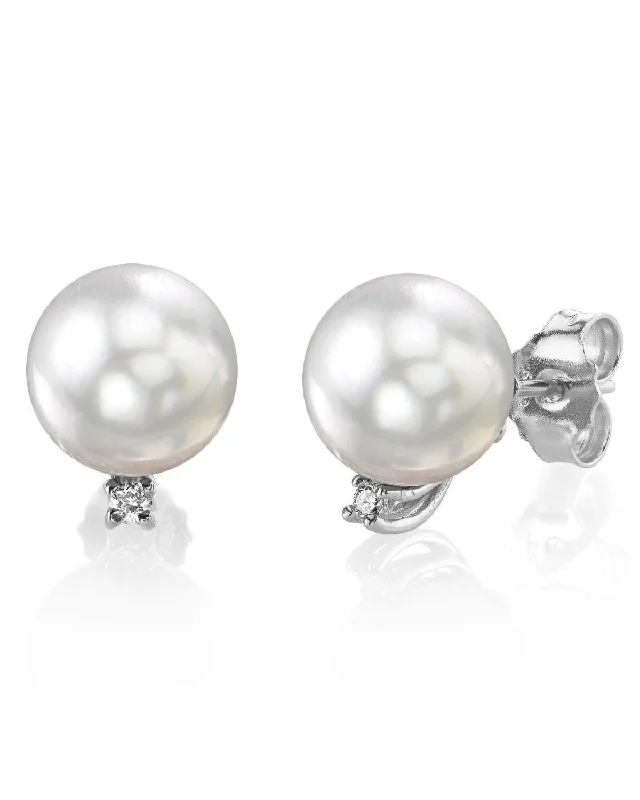 White South Sea Pearl & Diamond Society Stud Earrings