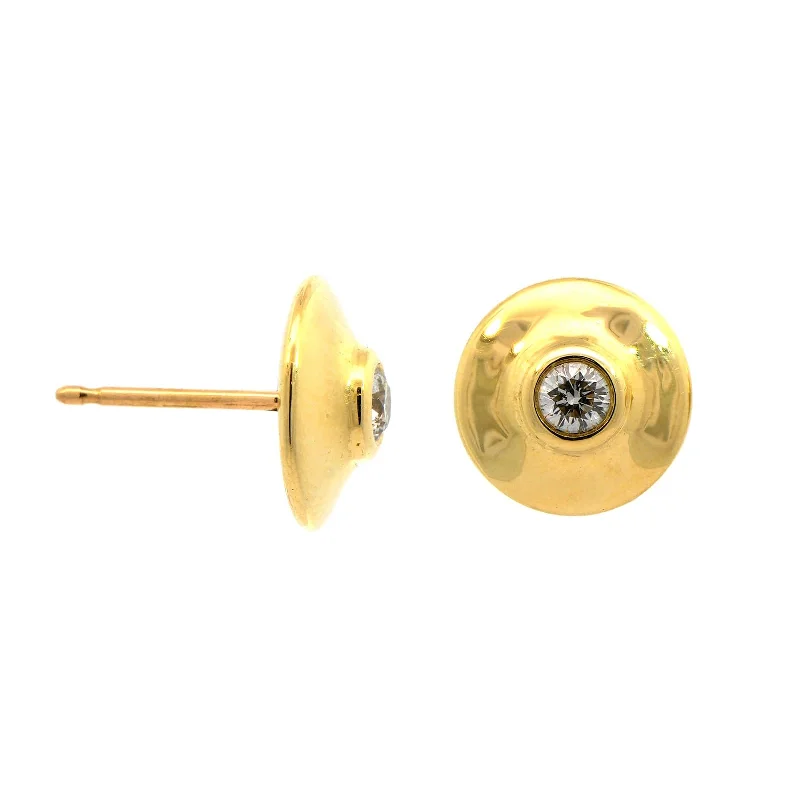 18K Yellow Gold Diamond Button Stud Earrings