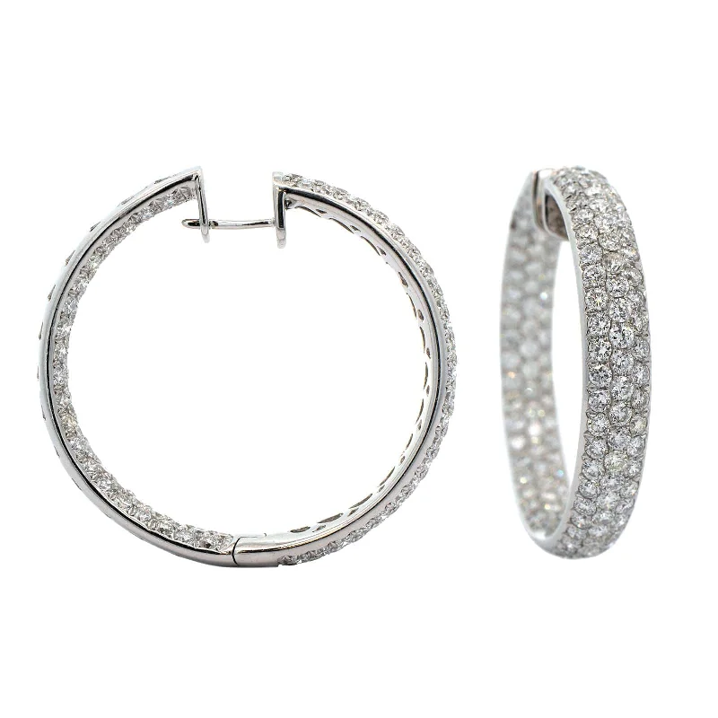 18K White Gold Pave Diamond Hoop Earrings