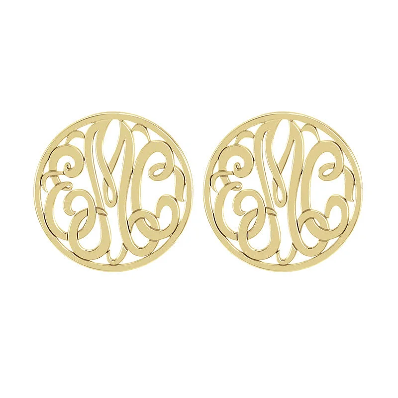 Fink's 20mm Classic Bordered Monogram Stud Earrings