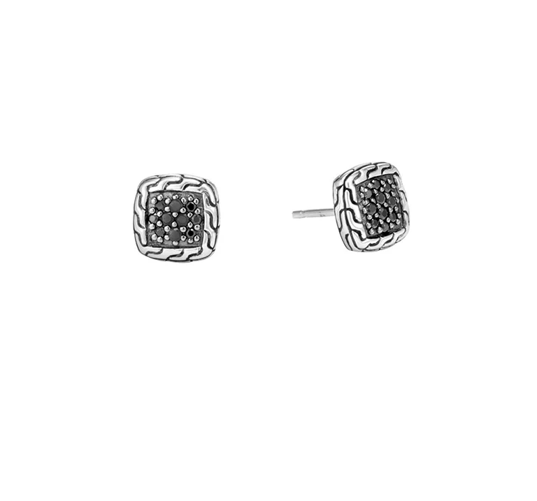 John Hardy Classic Chain Sterling Silver Black Sapphire Stud Earrings