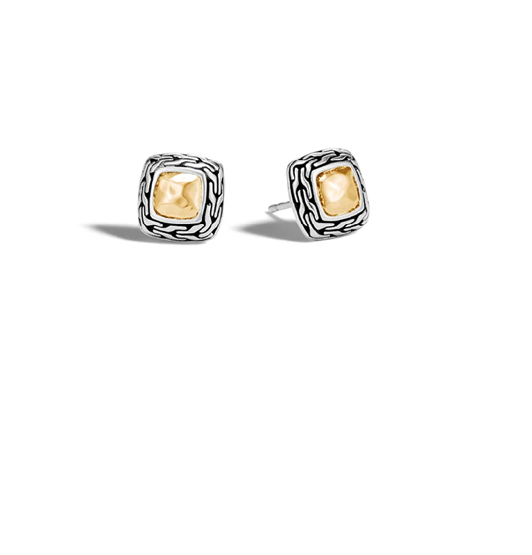 John Hardy Classic Chain Yellow Gold and Silver Hammered Stud Earrings