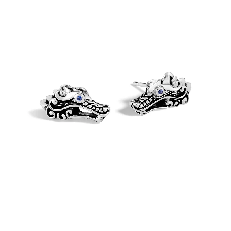 John Hardy Legends Naga Sterling Silver Stud Earrings with Blue Sapphire Eyes