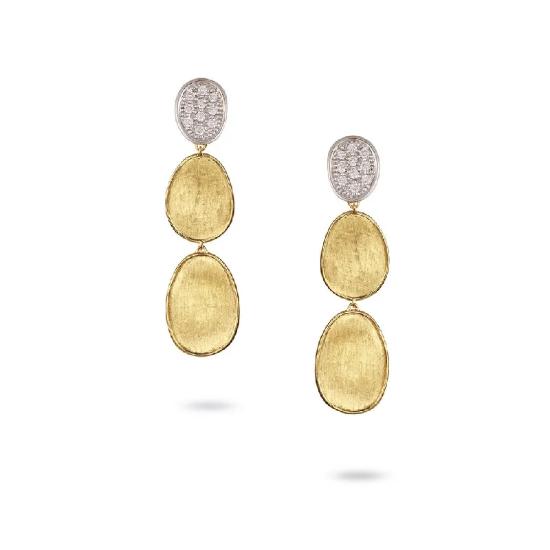 Marco Bicego Lunaria 18K Yellow Gold Hand-Engraved Two Element Dangle Earrings with Diamonds