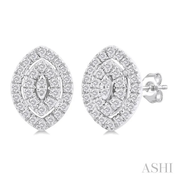 1/5 Ctw Double Halo Marquise Shape Petite Round Cut Diamond Fashion Stud Earring in 10K White Gold