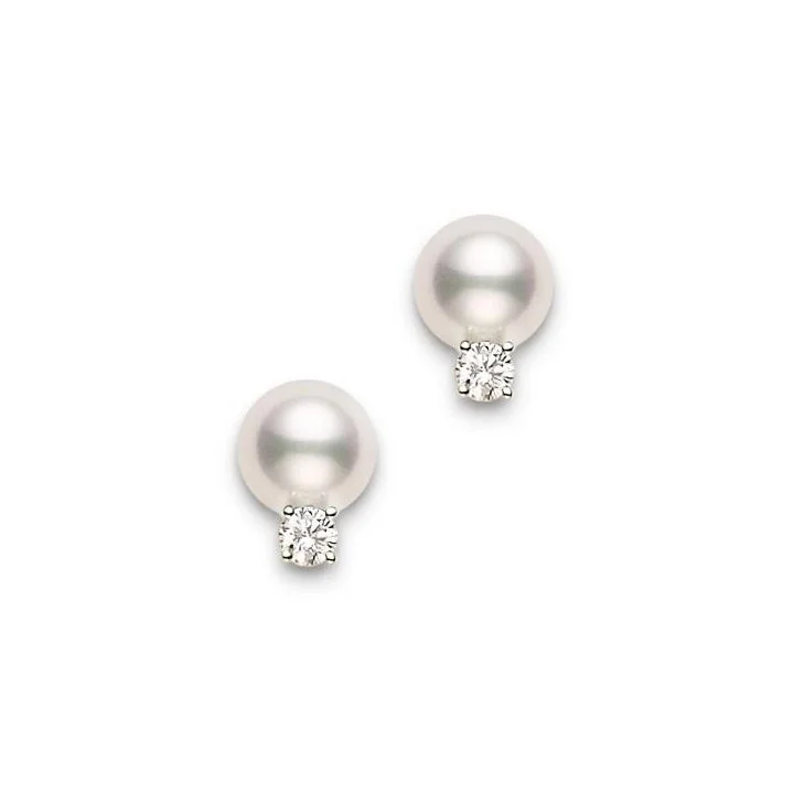 Mikimoto 6mm Akoya Pearl and Diamond White Gold Stud Earrings