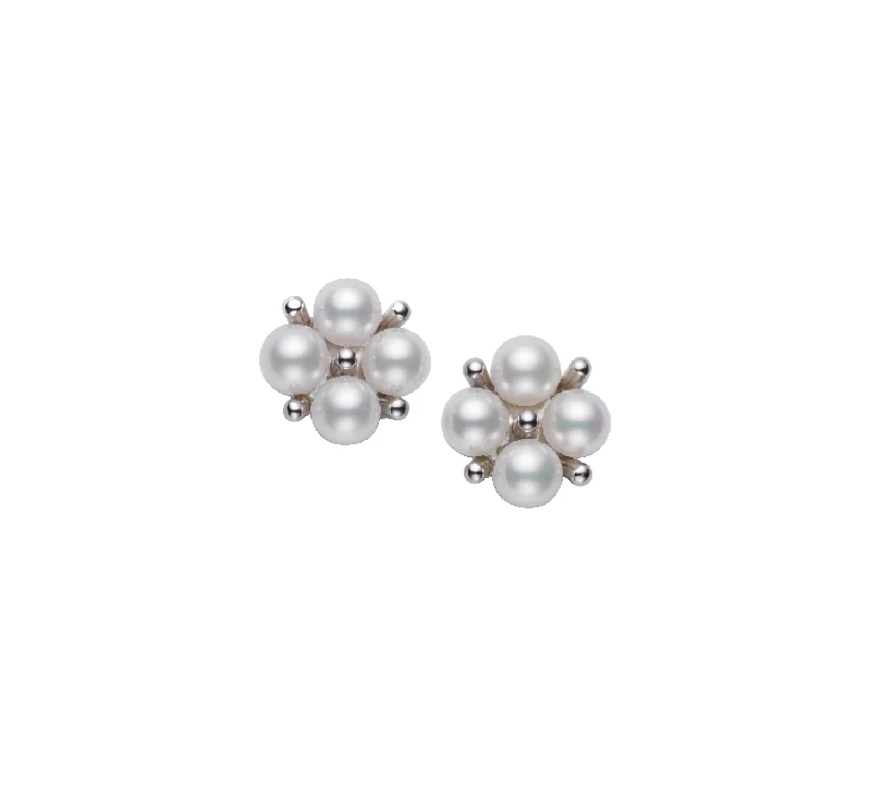 Mikimoto Akoya Pearl and 18K White Gold Cluster Earrings