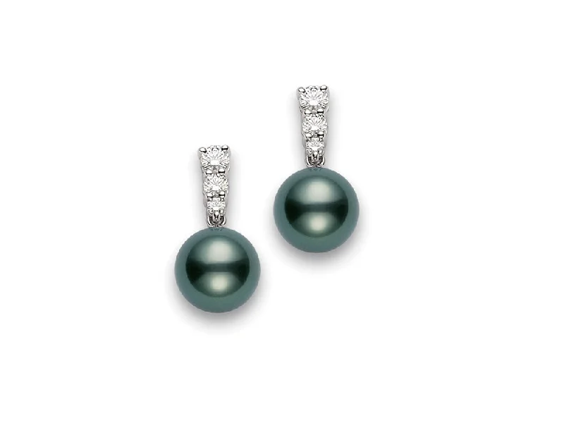 Mikimoto Morning Dew 9mm Black South Sea Pearl and Diamond Earrings