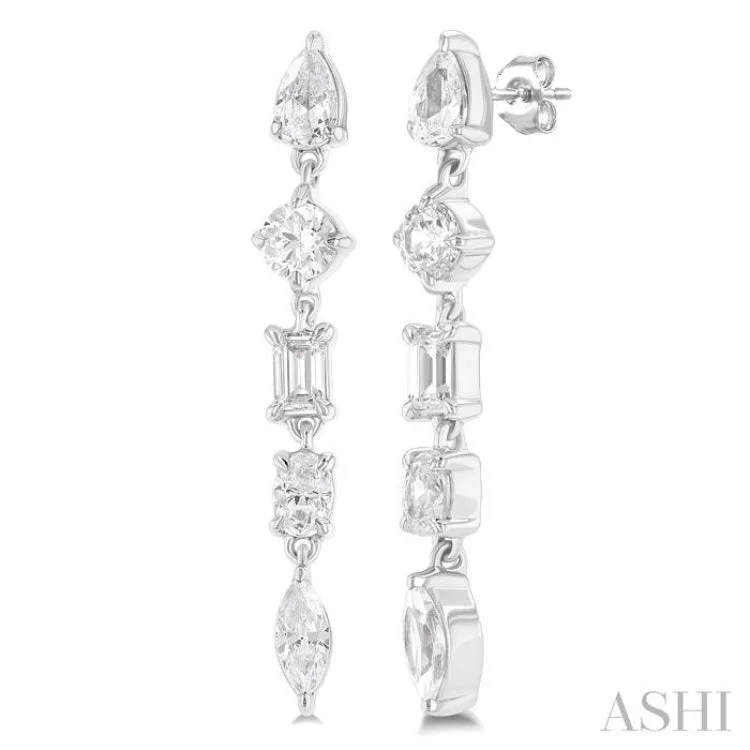 1 Ctw Mixed Diamond Cut Fashion Earring in 14K White Gold