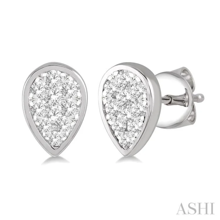 1/3 ctw Pear Shape Lovebright Round Cut Diamond Earring in 14K White Gold