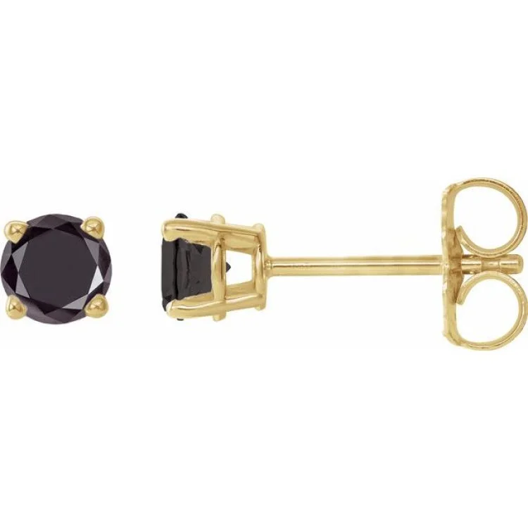 14K Yellow 1/3 CTW Natural Black Diamond Stud Earring with Friction Post