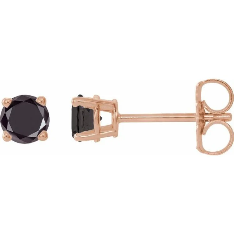 14K Rose 1/3 CTW Natural Black Diamond Stud Earring with Friction Post