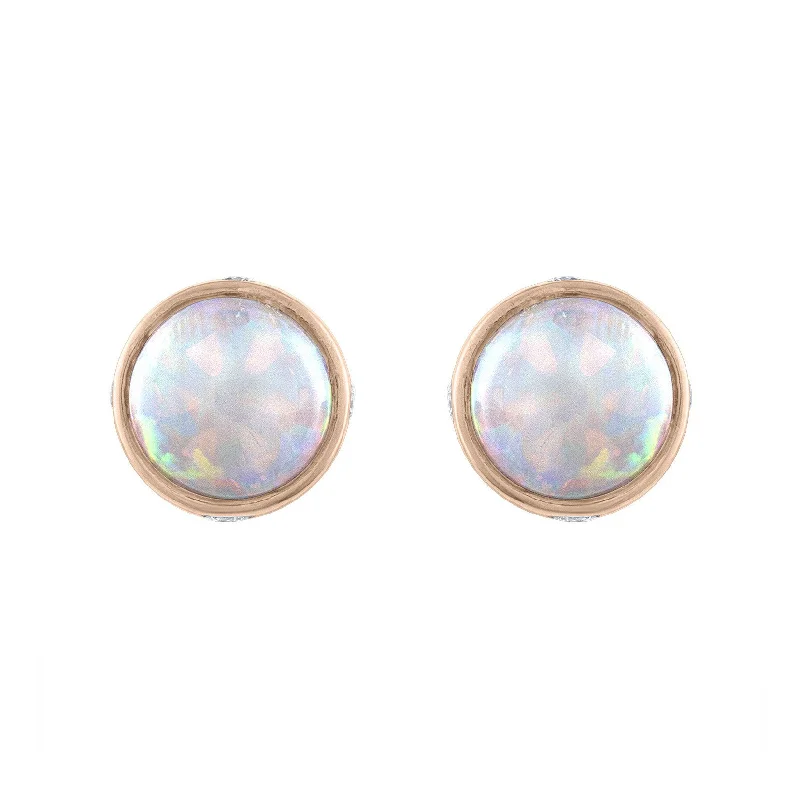 Sabel Collection 14K Rose Gold Bezel Set Opal and Diamond Stud Earrings