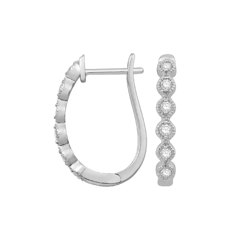 Sabel Collection 14K White Gold Diamond Hoop Earrings with Milgrain Accents