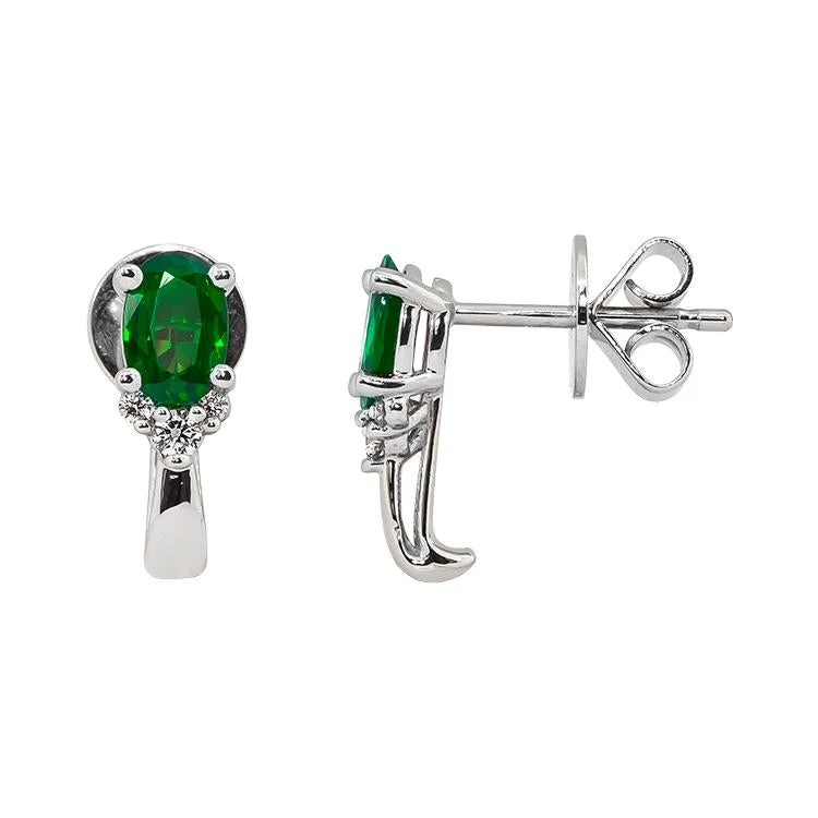 Sabel Collection 14K White Gold Oval Emerald and Diamond Cluster Earrings