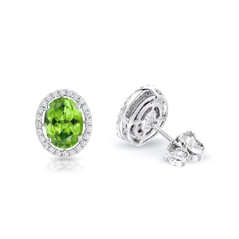 Sabel Collection 14K White Gold Oval Peridot and Diamond Earrings