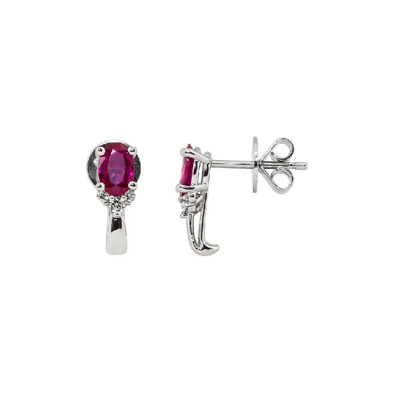 Sabel Collection 14K White Gold Oval Ruby and Diamond Earrings