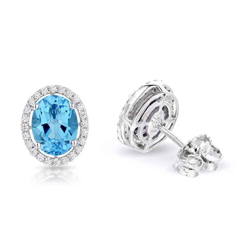 Sabel Collection 14K White Gold Oval Swiss Blue Topaz and Diamond Earrings