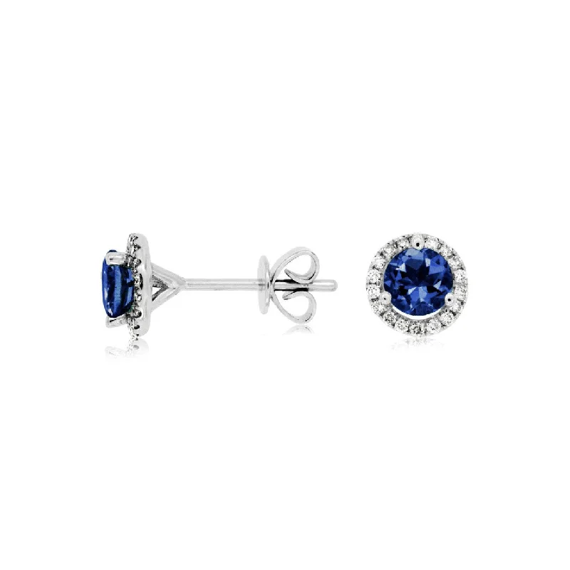 Sabel Collection 14K White Gold Sapphire and Diamond Halo Stud Earrings