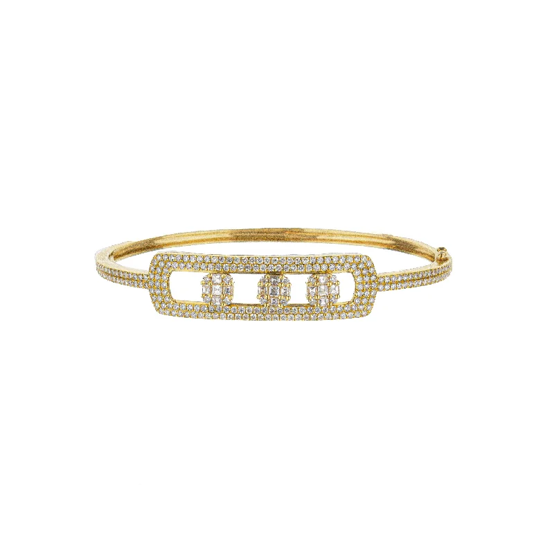 Odelia 18K Yellow Gold Assher Cut Diamond 3-Slider Bar Bangle