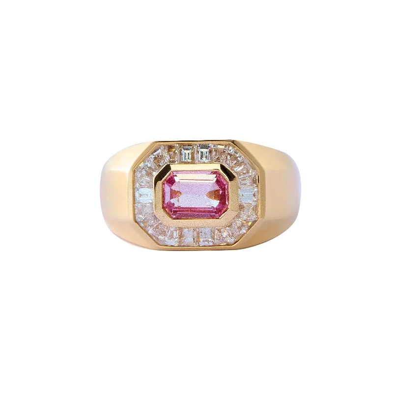 Pink Sapphire and Diamond Baguette Champion Ring