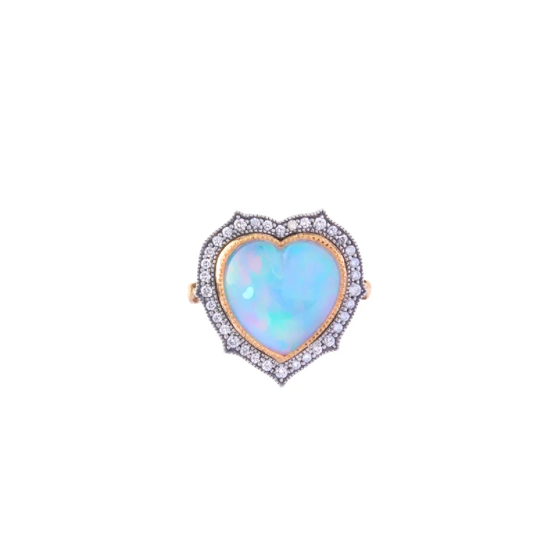 Heart Ring - Opal and Diamond