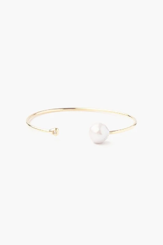 White Pearl and Gold Diamond Cuff