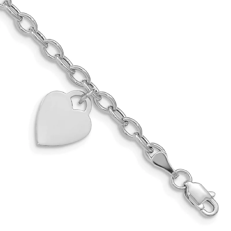 14KT White Gold 7.5-inch Dangle Heart Bracelet