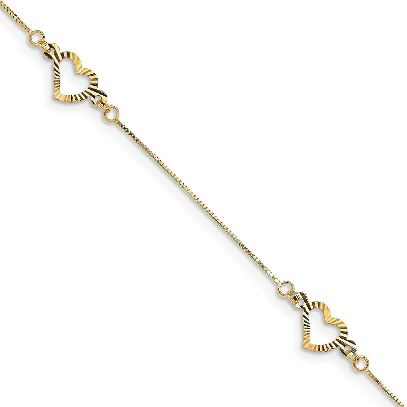 14KT Yellow Gold 7.25-inch 6MM Fancy Heart Bracelet