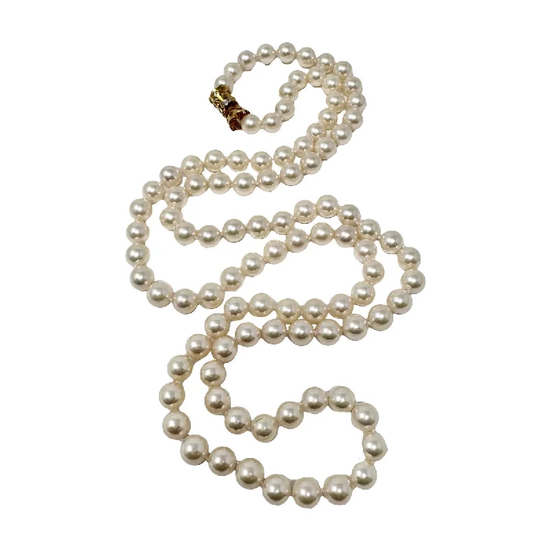 32" Freshwater Pearl Necklace with 14K Gold and Diamond Barrel Clasp