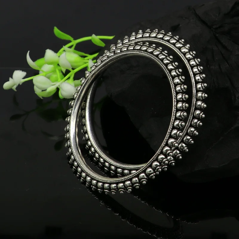 925 pure silver handmade vintage antique stylish waved beaded bangle bracelet. Gorgeous wedding brides made customized bangles nba126