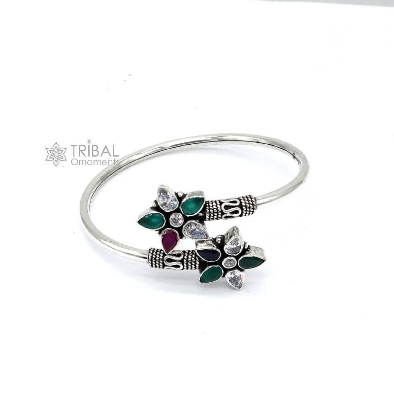 925 sterling silver fabulous bangle bracelet kada amazing Cuff bracelet with red and green cut stone best gifting kada nba425