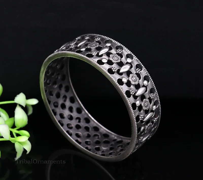 925 sterling silver handmade unique design floral bangle bracelet kada, customized bangle for girls who like vintage tribal style nba154